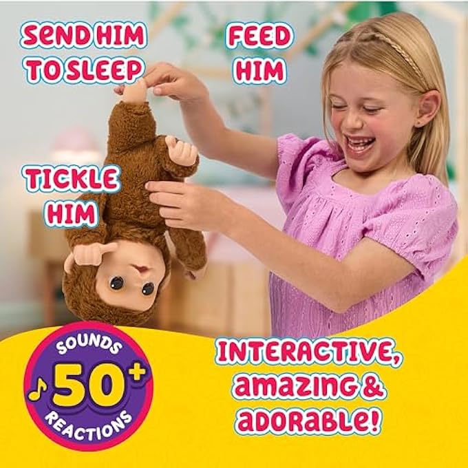 rayihni MY BABY MONKEY - ADORABLE PET MONKEY WITH OVER 50 SOUNDS & REACTIONS. EXPRESSIVE MOVING MOUTH. MANGO HIS THUMB, FEEDS FROM HIS BOTTLE, & HANGS FROM HIS HANDS & FEET! - Image 4